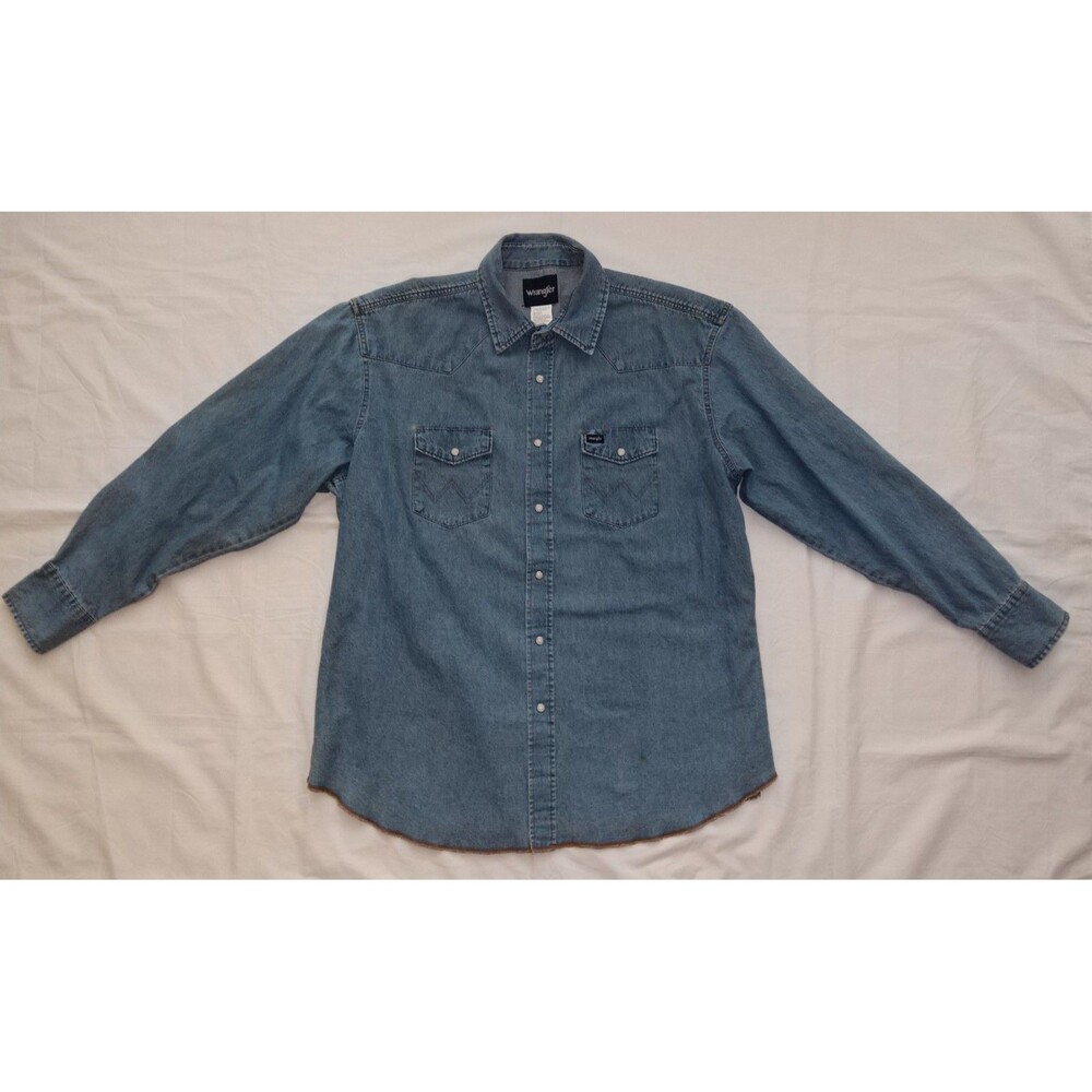Wrangler Denim Shirt Mens XXL XXLarge Light Blue Pearl Snap Western 70127SW